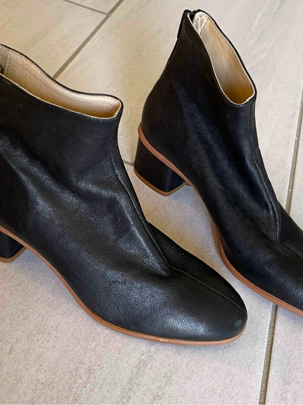 Anthropologie Black Leather Ankle Boots - Women's Classic Block Heel